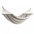 Amaca 300 x 80 cm in tessuto beige e nero con barre distanziatrici stile boho da giardino