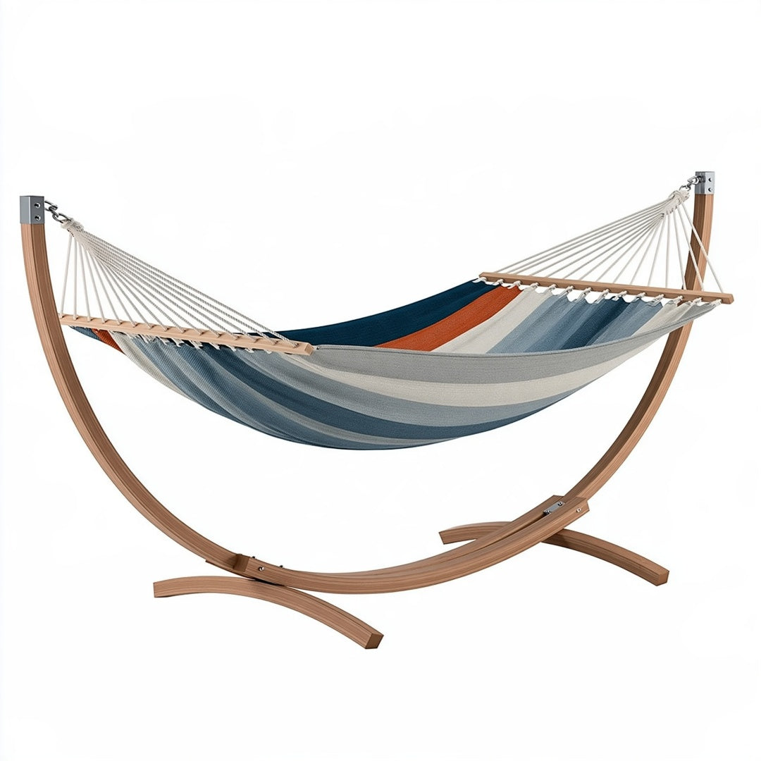 Amaca con supporto 300 x 120 x 110 cm in legno e tessuto multicolore per esterno
