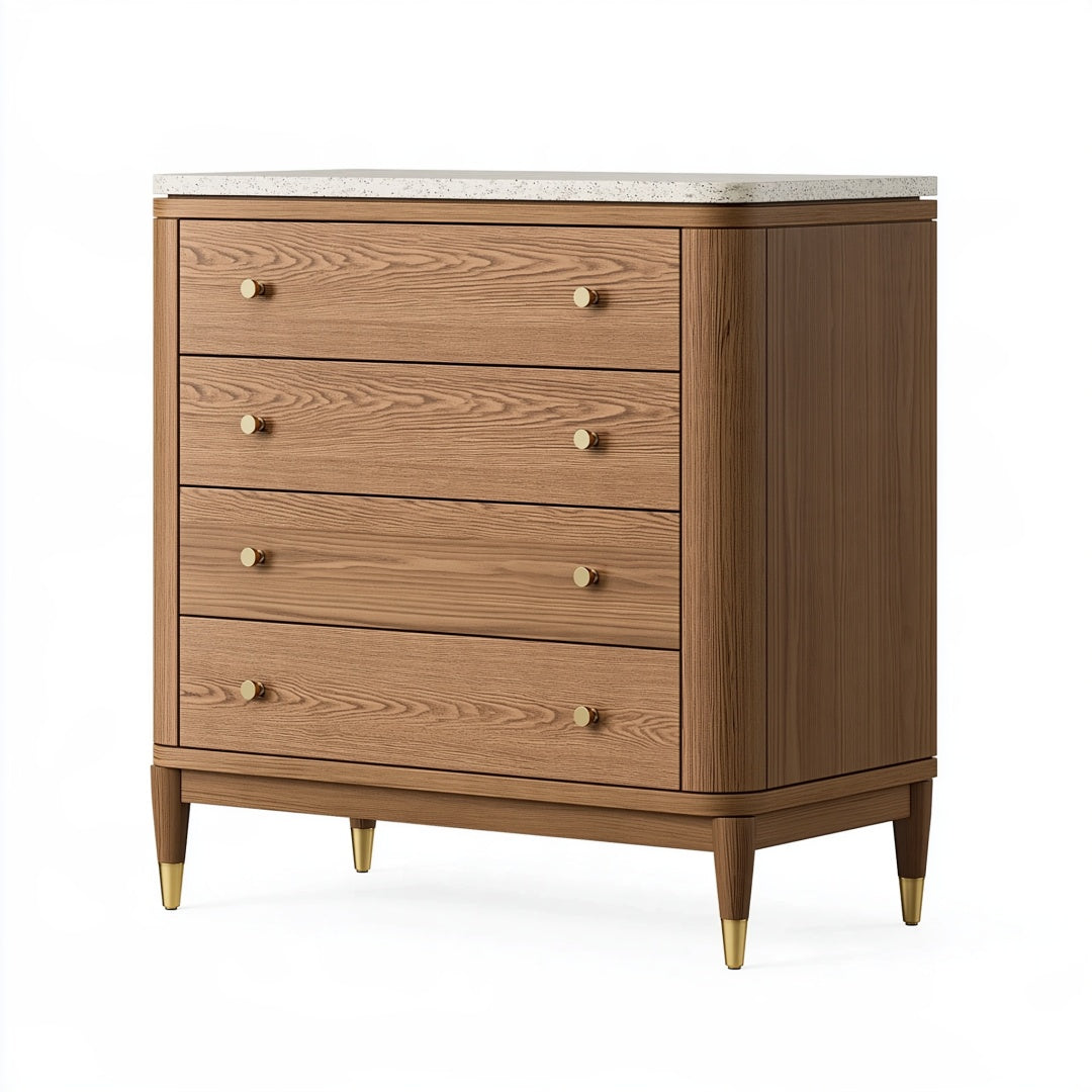Cassettiera 100 x 45 x 110 cm in legno marrone con piano effetto pietra - stile moderno