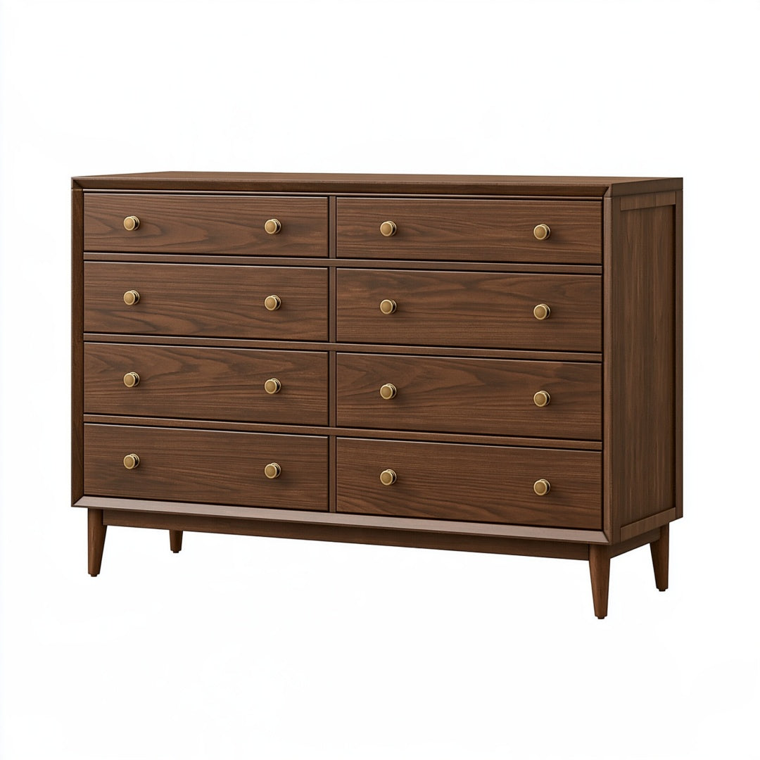 Cassettiera 160 x 45 x 90 cm in legno marrone noce con 8 cassetti stile moderno