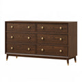 Cassettiera 150 x 45 x 85 cm in legno marrone scuro a sei cassetti stile moderno