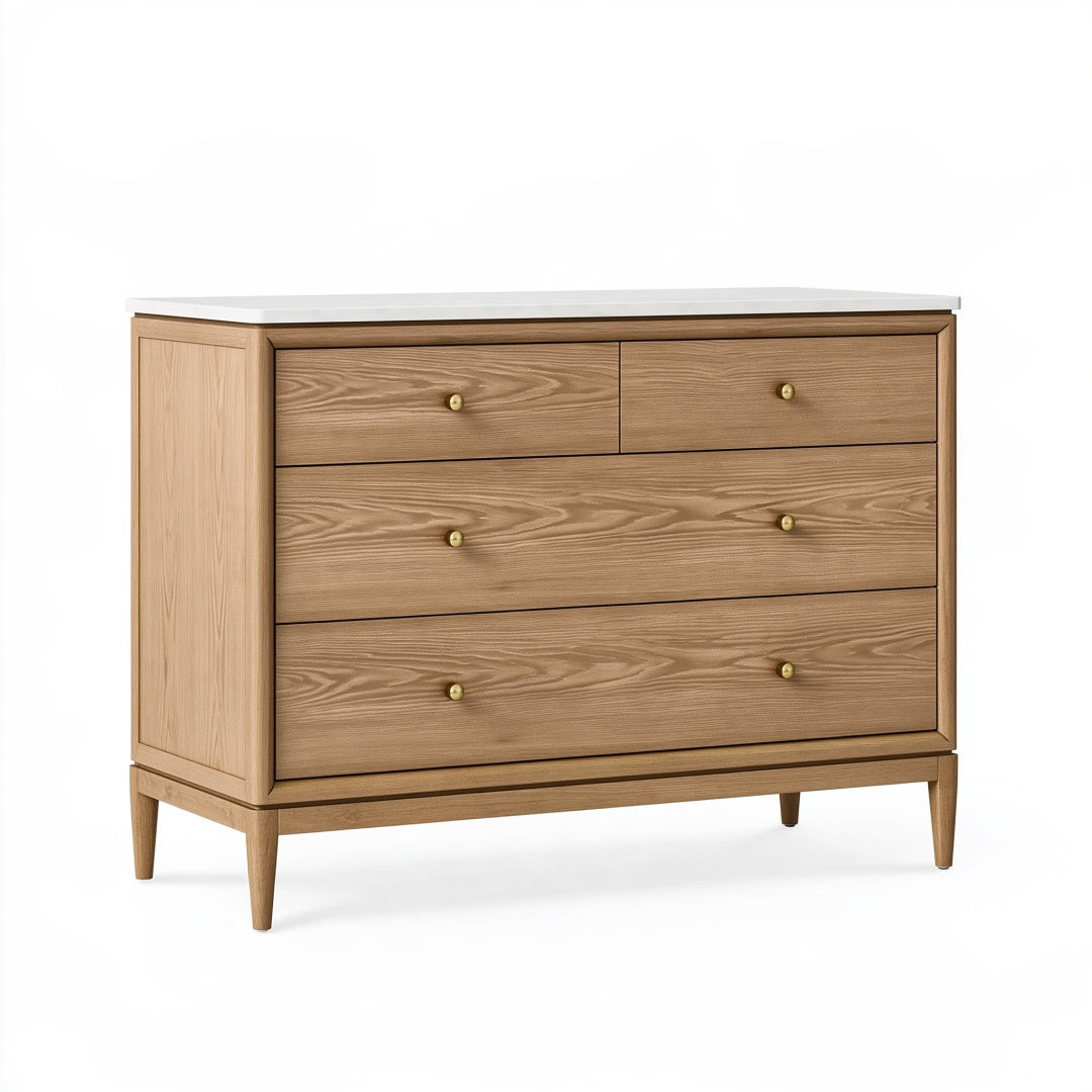 Cassettiera 120 x 45 x 85 cm in legno naturale con piano bianco - stile moderno
