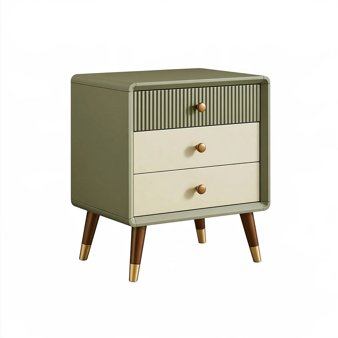 Comodino 50 x 40 x 60 cm verde e crema in legno con 3 cassetti stile moderno