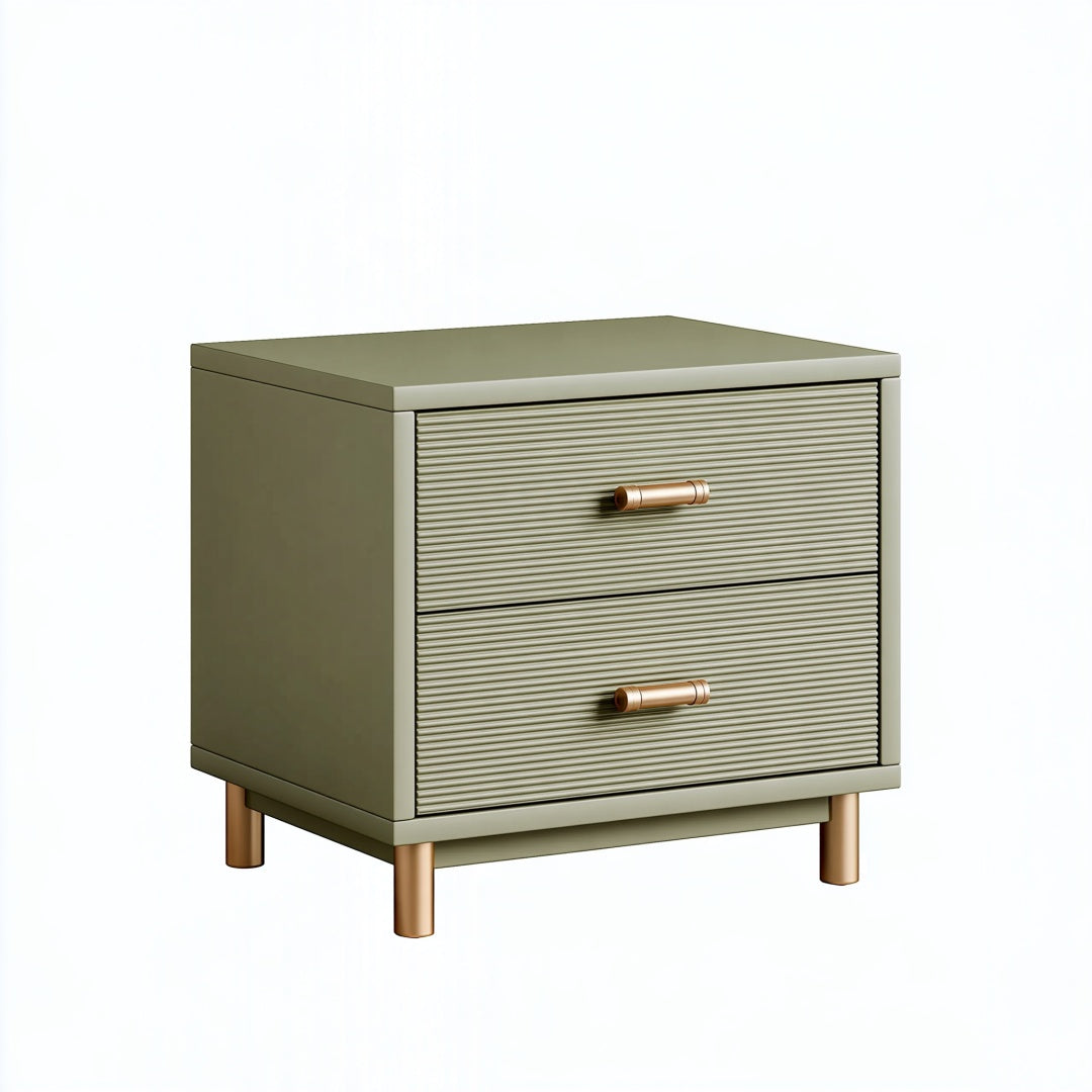 Comodino 50 x 40 x 55 cm in legno verde oliva con 2 cassetti stile moderno