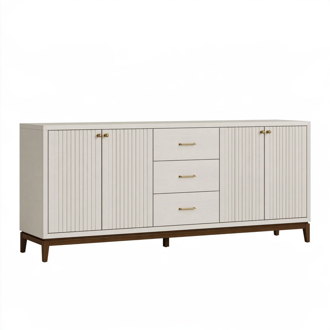 Credenza 180 x 45 x 85 cm in legno avorio e marrone con 3 cassetti e 4 ante stile moderno