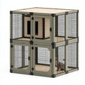 Recinto per gatti 100 x 60 x 120 cm in metallo e pannelli beige e verde salvia a due livelli