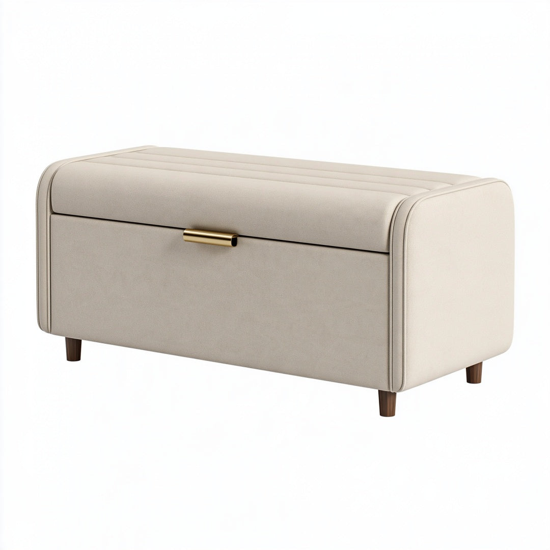 Panca imbottita 100 x 40 x 50 cm in tessuto beige con cassetto - stile moderno