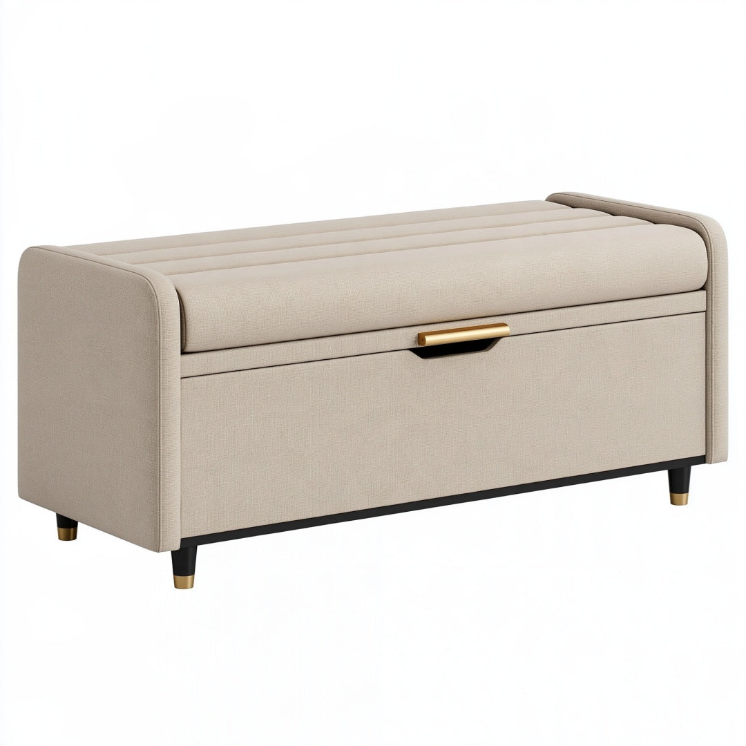 Panca contenitore 120 x 45 x 55 cm in tessuto beige con cassetto stile moderno
