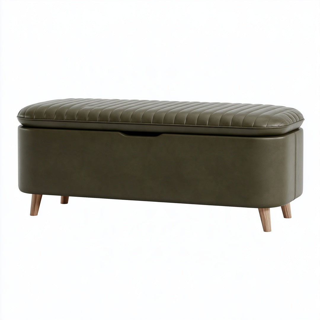 Panca contenitore 120 x 45 x 48 cm in similpelle verde oliva con gambe in legno