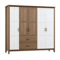Armadio 200 x 60 x 200 cm in legno marrone/bianco con 6 ante e 2 cassetti stile moderno