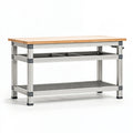 Banco da lavoro 120 x 60 x 90 cm in legno e metallo naturale argento con ripiano inferiore stile industriale