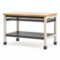 Tavolo da lavoro 120x60x90 cm con piano in legno e struttura in metallo beige