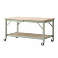 Banco da lavoro mobile 120 x 60 x 90 cm in legno e metallo verde con ripiano inferiore