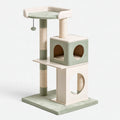 Tiragraffi per gatti 60 x 50 x 120 cm in legno tessuto e sisal verde salvia con cuccia e piattaforme