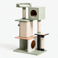 Albero tiragraffi per gatti 60 x 60 x 150 cm in legno e sisal verde salvia con cucce e piattaforme