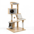 Tiragraffi per gatti 60 x 50 x 150 cm in legno beige e grigio con colonne in sisal e cuccia