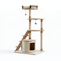 Tiragraffi per gatti 60 x 60 x 180 cm in legno beige con colonne in sisal e cuccia