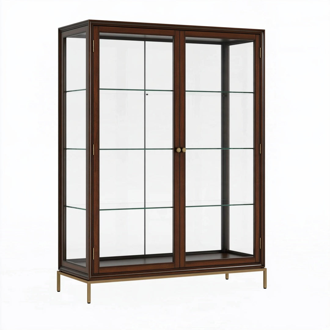 Vetrina 120 x 40 x 180 cm in legno marrone scuro e vetro trasparente - stile classico
