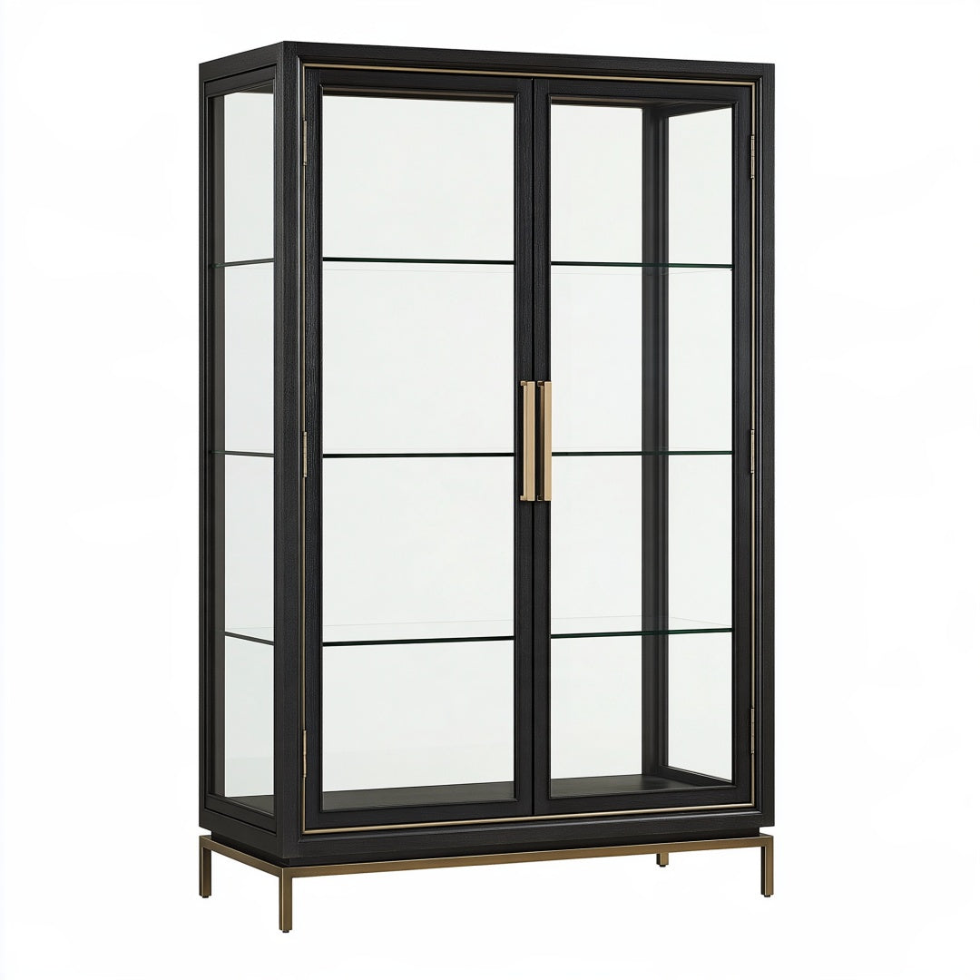 Vetrina 100 x 45 x 180 cm in vetro e metallo nero con ante - mobile espositivo moderno