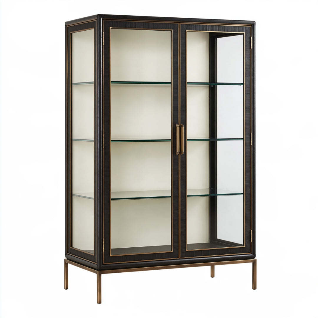 Vetrina 100 x 45 x 180 cm in legno scuro e vetro - mobile contenitore in stile classico