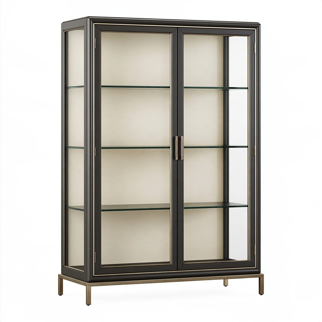 Vetrina 100 x 45 x 190 cm in metallo e vetro nero bronzo - mobile espositivo con 2 ante