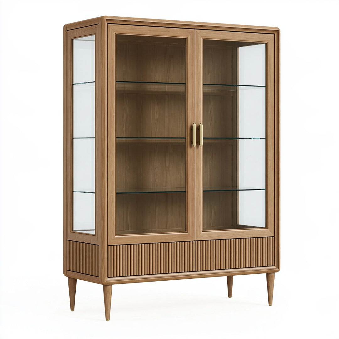 Vetrina 100 x 40 x 180 cm in legno marrone naturale con vetro - mobile espositivo in stile retrò