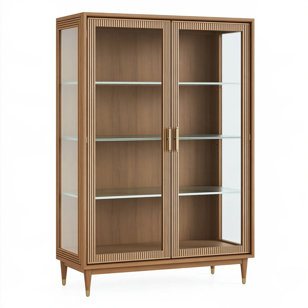 Vetrina 100 x 40 x 180 cm in legno marrone con ante in vetro stile classico