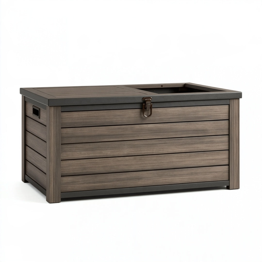 Cassapanca da esterno 120 x 60 x 60 cm in resina marrone e antracite con coperchio