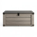 Cassapanca contenitore da esterno 120 x 60 x 65 cm in resina grigio effetto legno con coperchio