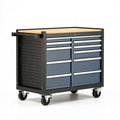 Carrello portautensili 110 x 48 x 95 cm in acciaio nero e grigio con piano in legno e 8 cassetti