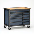 Carrello portautensili 110 x 48 x 95 cm in acciaio blu nero con piano in legno e ruote