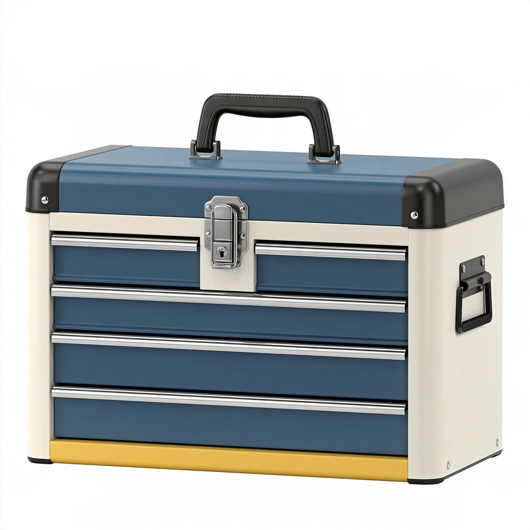 Cassettiera portautensili 50 x 25 x 35 cm in metallo blu e bianco con cassetti e serratura